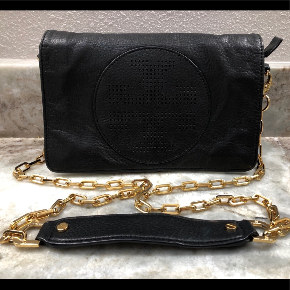 Tory Burch Black long chain strap leather purse